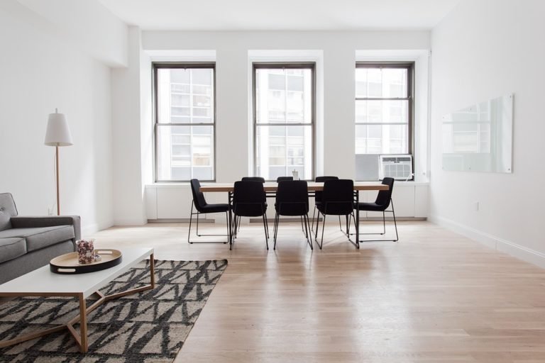 modern living room with hardwood flooring